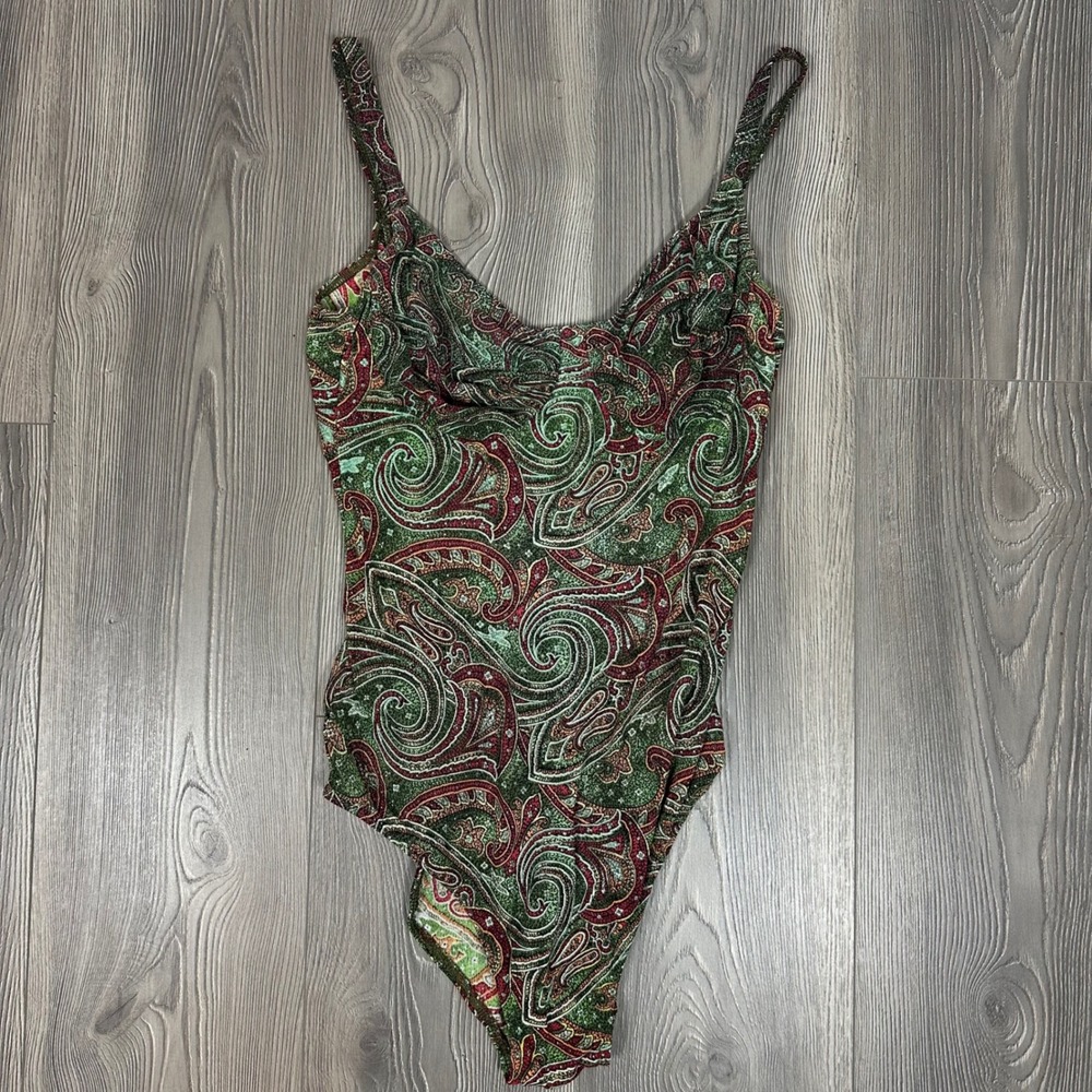 Vintage Sheer Paisley Solar Bodysuit - SIZE 11/12 Festival Metallic Retro‎